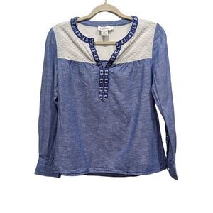 Vineyard Vines Linen Cotton Long Sleeve Chambray Embroidered Shirt, XXS